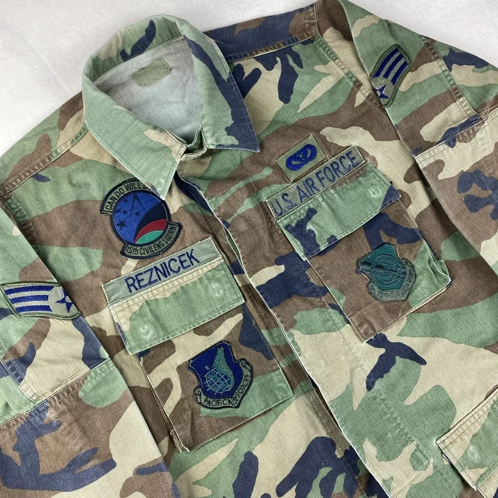 US Air Force Woodland Camo BDU  Small‎  Hot Weather  Coat Patches Military READ